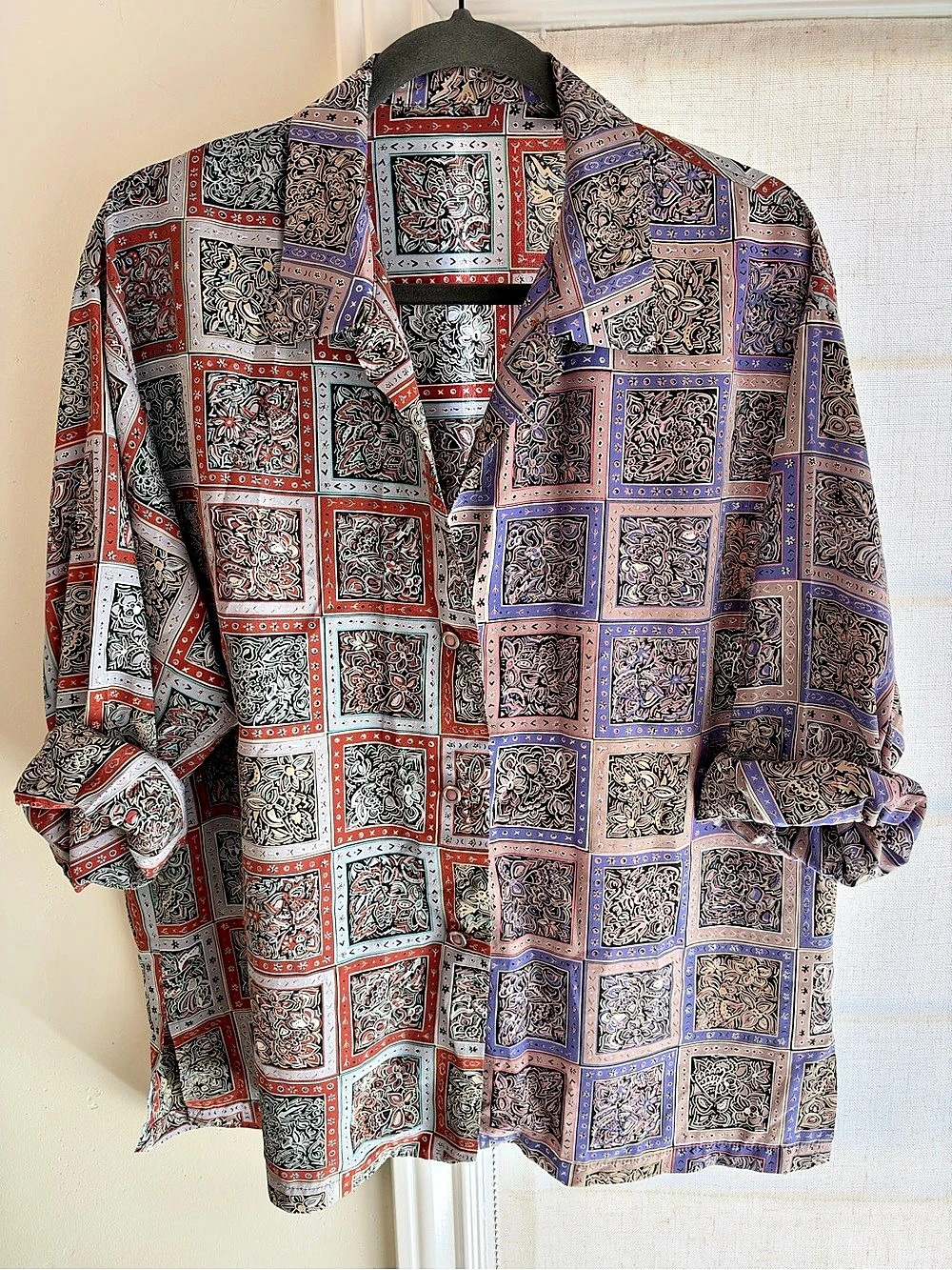Geometric Button Down Shirt in Orange & Purple